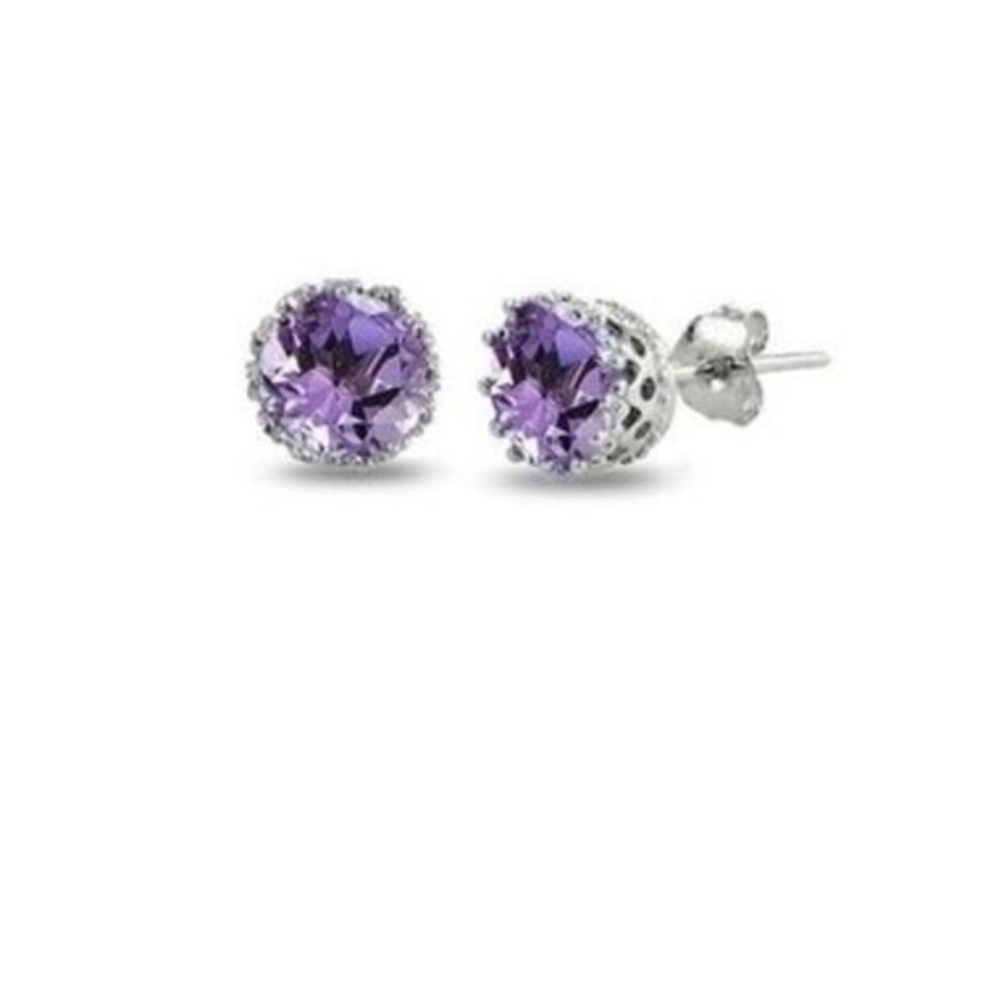 New White Gold & Amethyst Post Earrings,